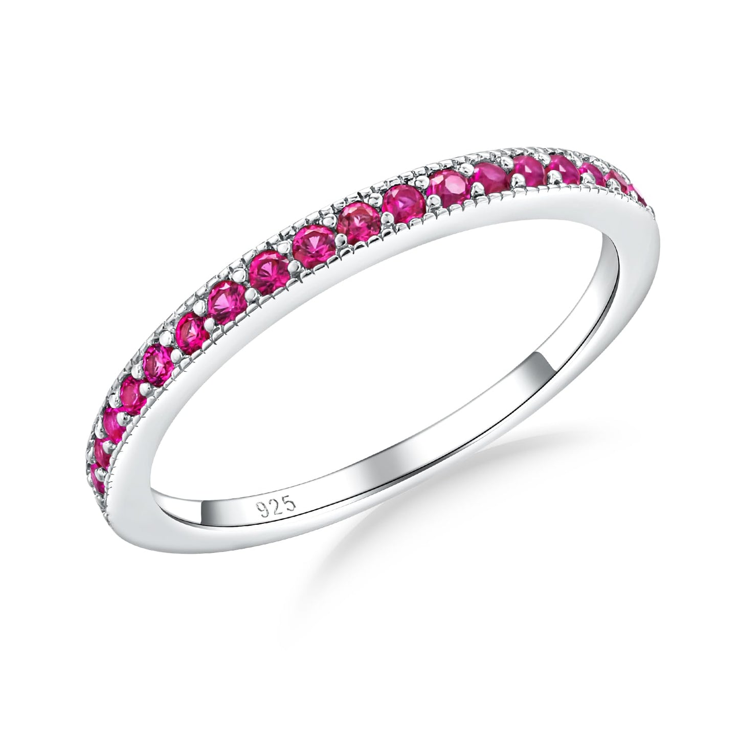 AGRULE Women's 14K White Gold Plated Sterling Silver 0.4 Carat Ruby Wedding Band Red Stone Ring Bezel Set 5A Cubic Zirconia Rings, Size 10