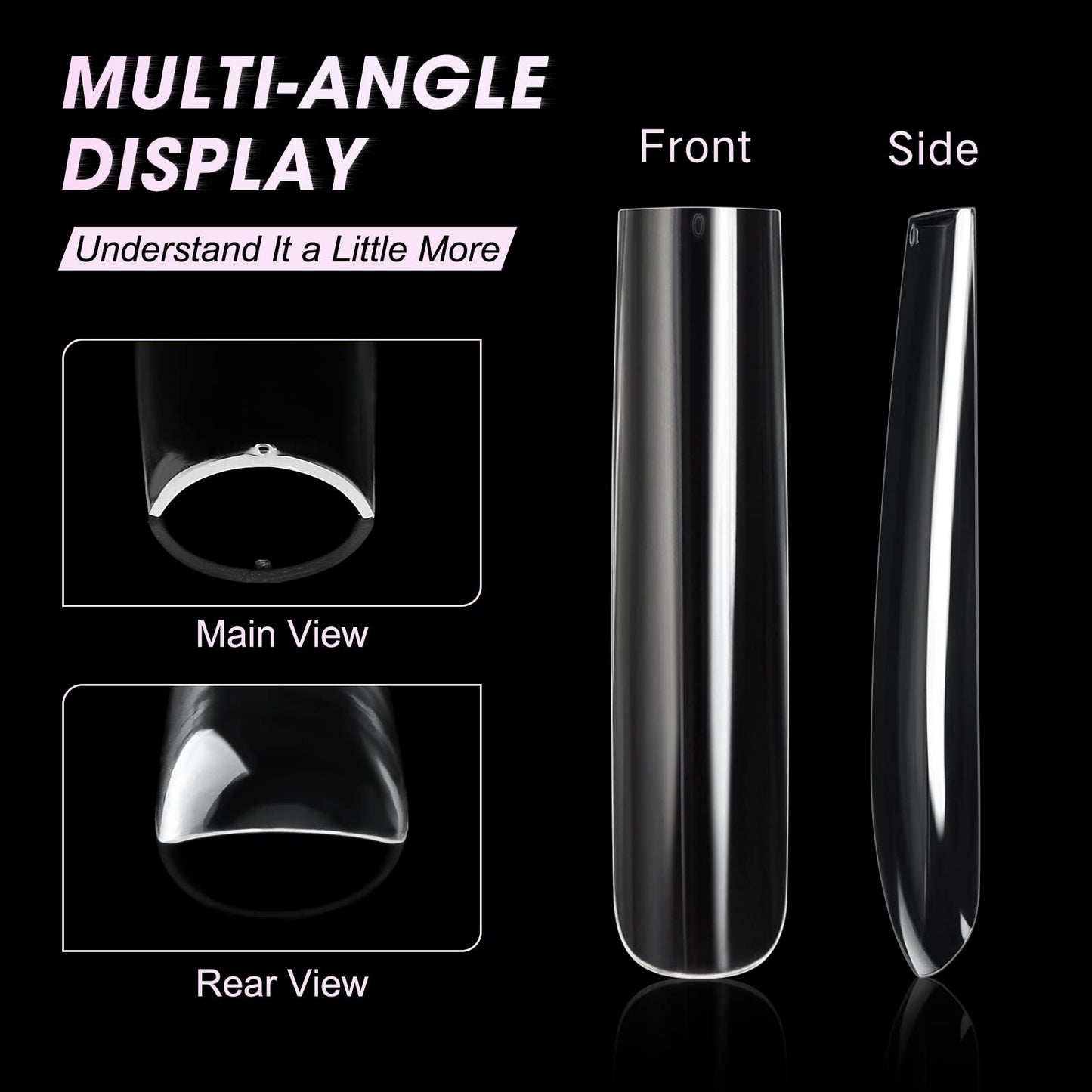 AORAEM XXL Square Clear Fake Nails 240PCS 4.5cm Long Straight Tapered Nails Half Matte Design Extra Long Acrylic Nail Tips with Case for Home DIY Nail Salons