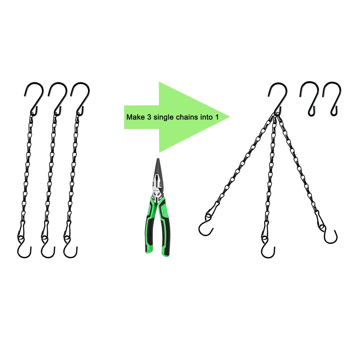 Sersberg Chain for Hanging Plants,11 Inch Black Hanging Chain, Small Hanging Basket Chain Kits with Hooks for Bird Feeder Hanging Basket Extender Porch Wind Chime (Black, 11 Inch-6PCS)