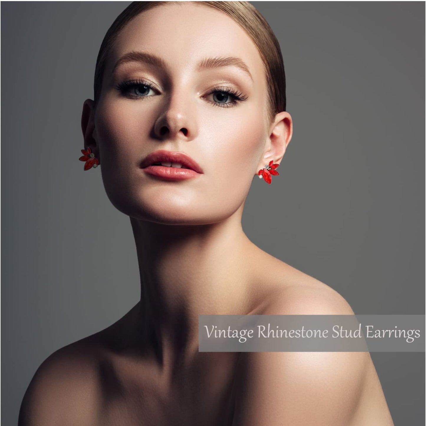 Red Rhinestone Earring Sparkly Faux Crystal Stud Earrings for Women Wedding Prom Party