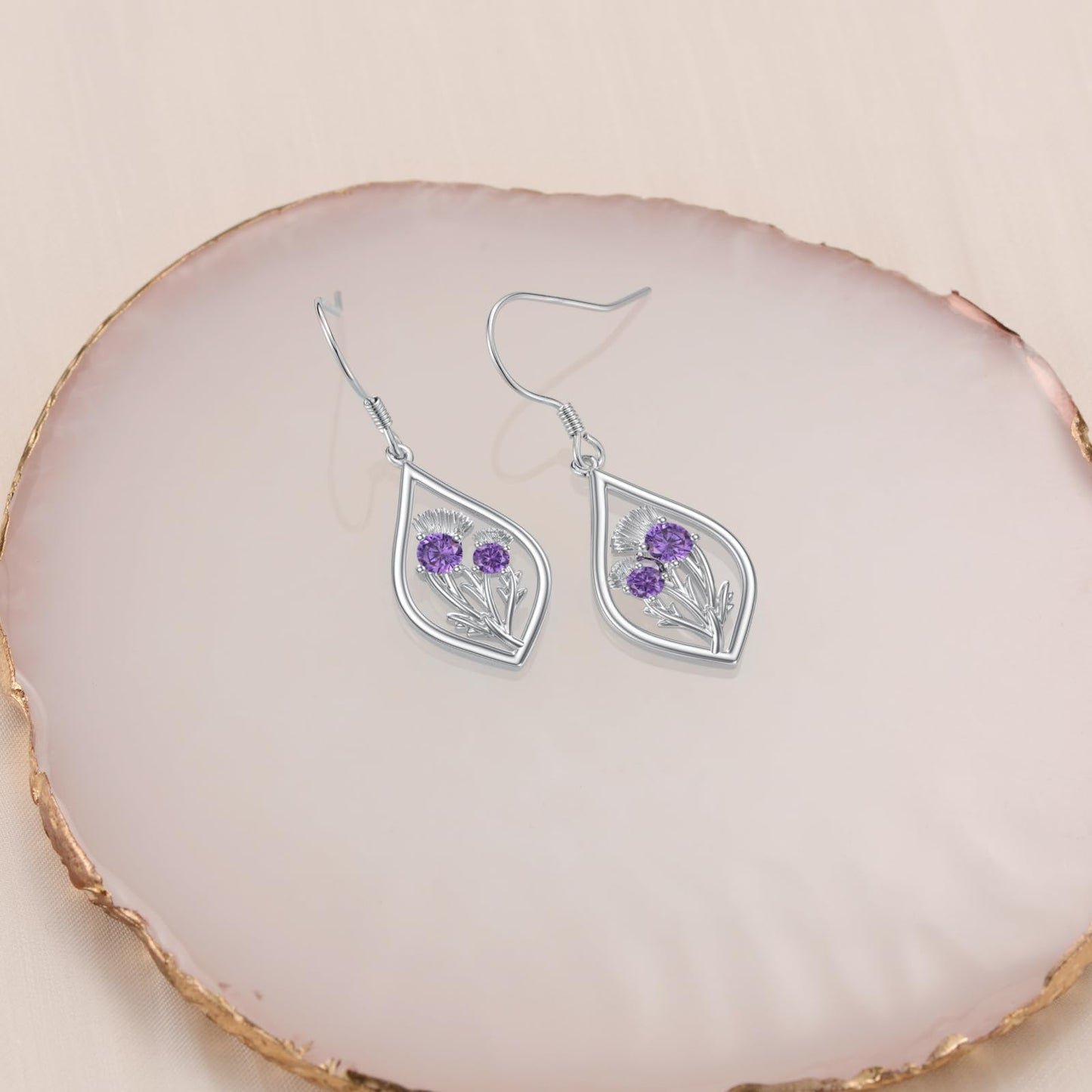 Scottish Thistle Jewelry Gifts Sterling Silver Scotland Thistle Dangle Dangling Drop Charm Earrings Scottish Earrings Gifts for Women