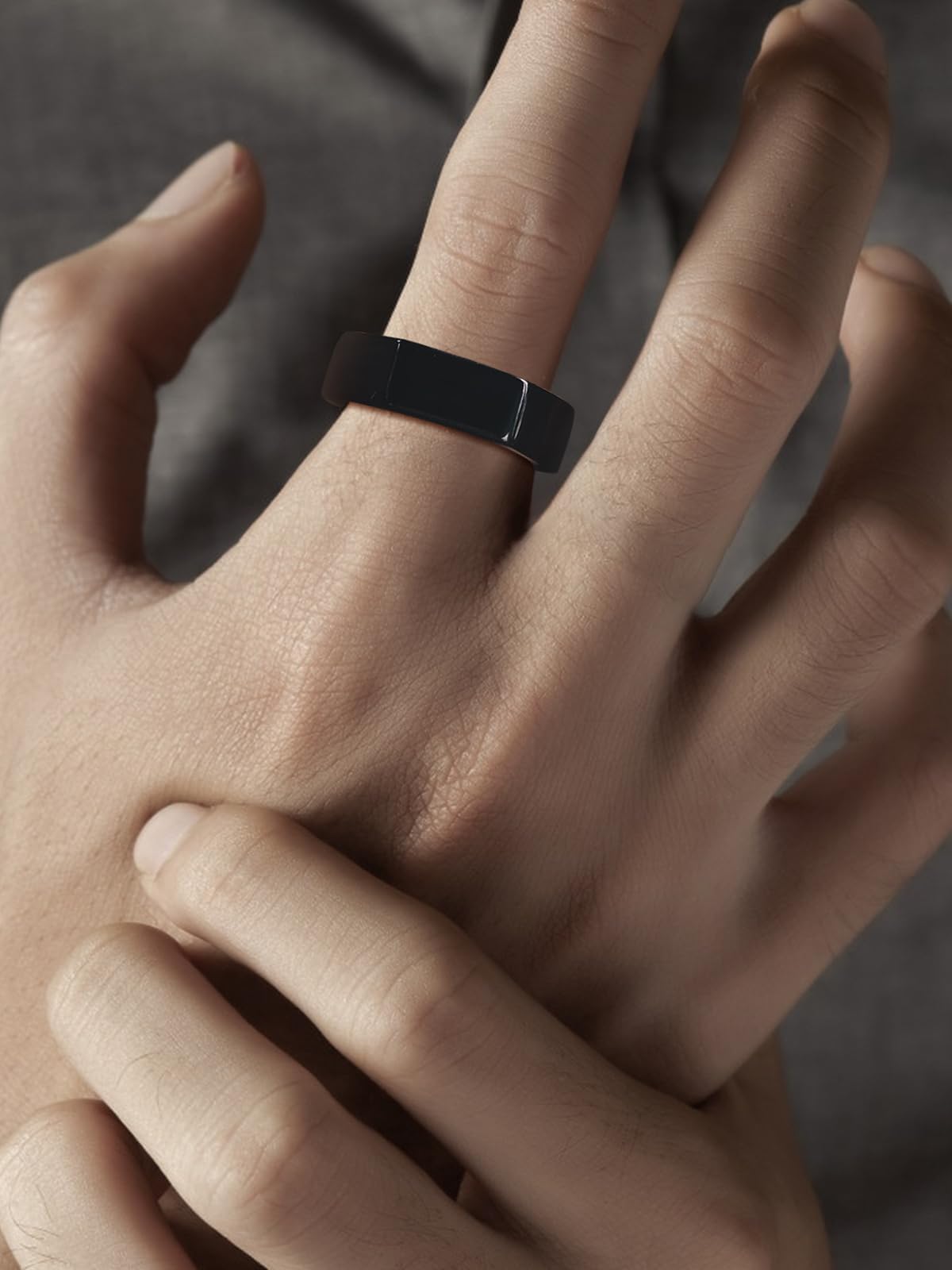 ChainsHouse Black Biker Ring Stainless Steel Jewelry Size 7 Punk Hexagon Geometric Band Rings