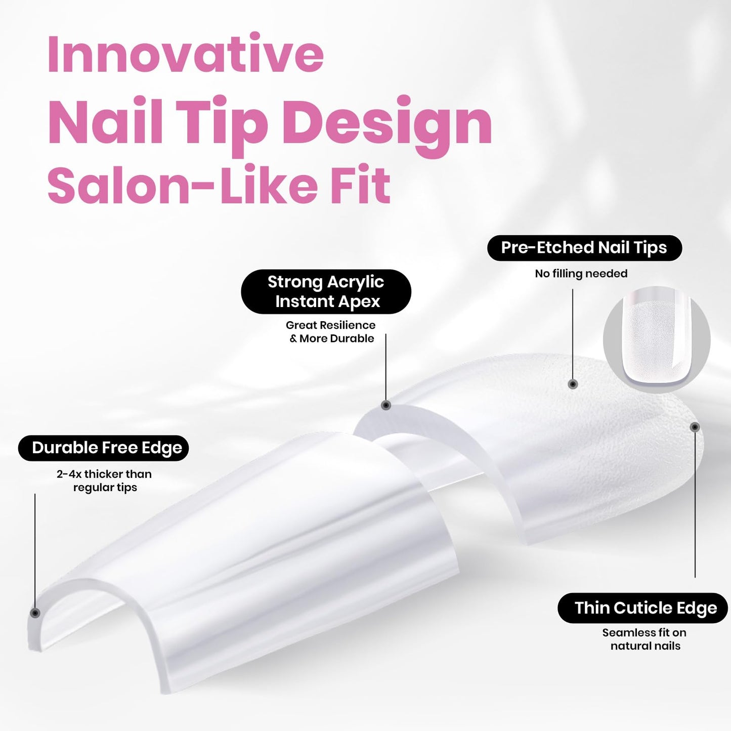 Beetles Tipex Lite Apex Nail Tips,Coffin Short, 512pcs 16 Sizes,Pre-Building Pre-Etched Acrylic Nail Tips for Flat Nails & Natural C-Curves Nail Beds