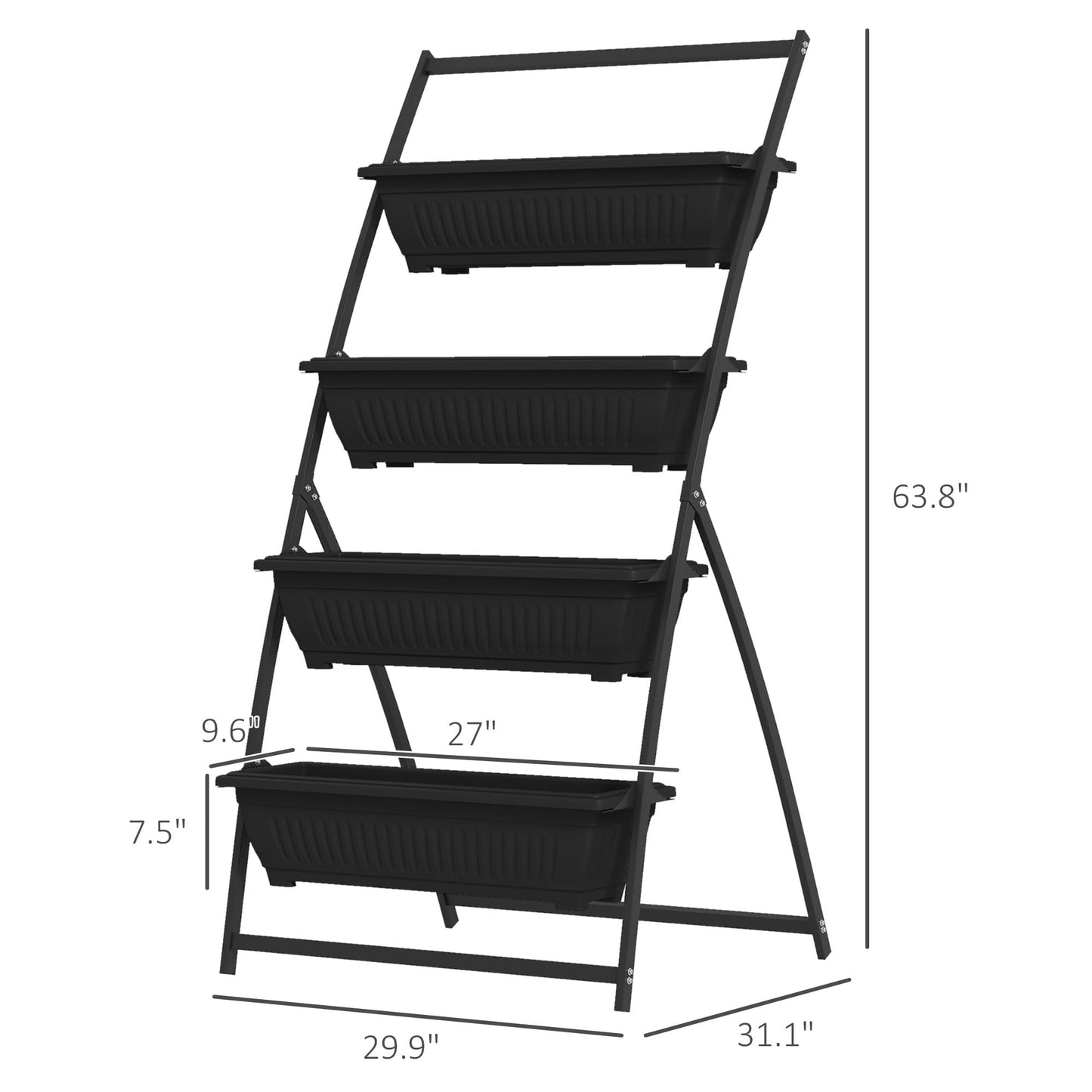 ZEnvya 4-Tier Vertical Raised Garden Bed with Stand - Self-Draining Outdoor Planter Set for Vegetables/Herbs, Black Plastic