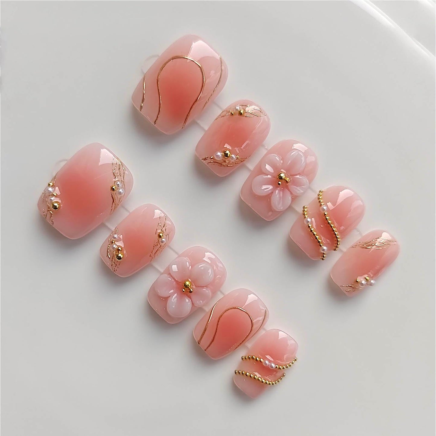 Gleamrain Handmade Short Press On Nails Square-Ins Style M Size-Easy Apply Daily Wear Artificial Nails Press Ons Flower Design for Women 10Pcs Gleamrain Design 401