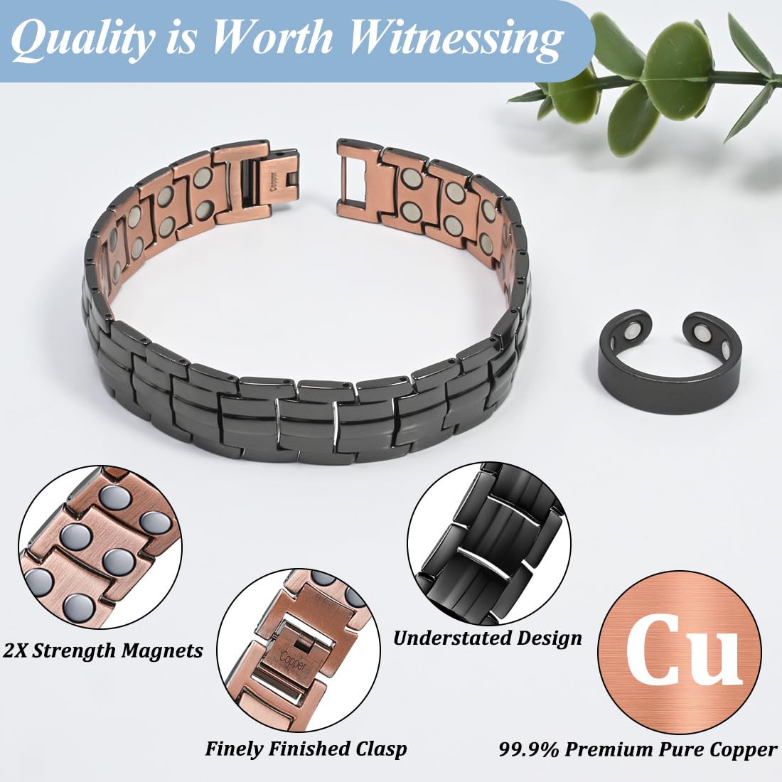 Vicmag Copper Bracelet for Men 99.9% Solid Pure Copper Gift with Adjustment Tool Bracelet & Ring Set Bracelet Set