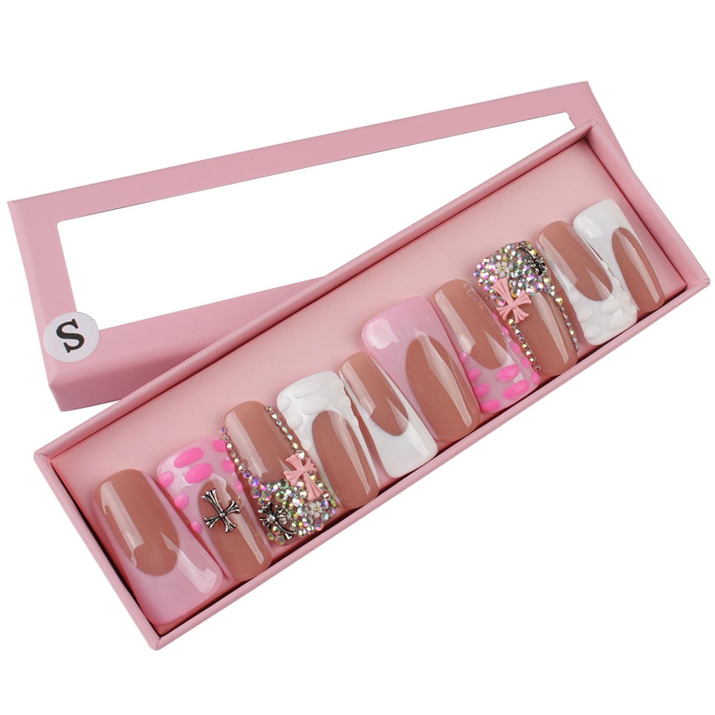 10PCS/SET Glamorous Handmade Press on nails Glitter Rhinestone Duck-Billed Party Nails Party Nails Artifical Tips