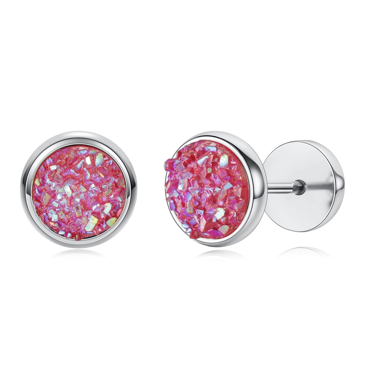 Women Men Flat Back Stud Earrings Non-Nickel Crystal Stone Earrings Titanium Stainless Steel Hypoallergenic Cartilage Earrings Stud for Sensitive Ears