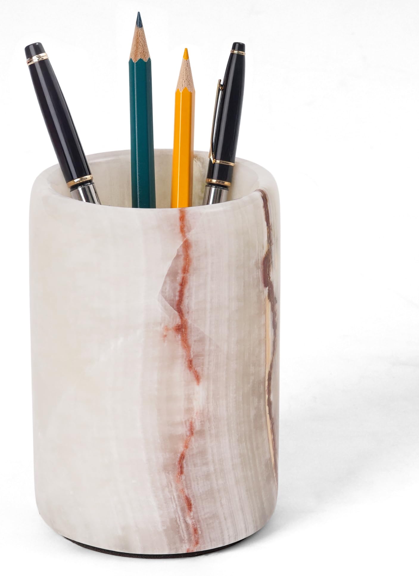 Radicaln Marble Pen Holder For Desk 4" Inches White Onyx Handmade Stationary Holder For Study Room, Ideal Pencil Holder & Desk Organizer, Use for Office Supplies