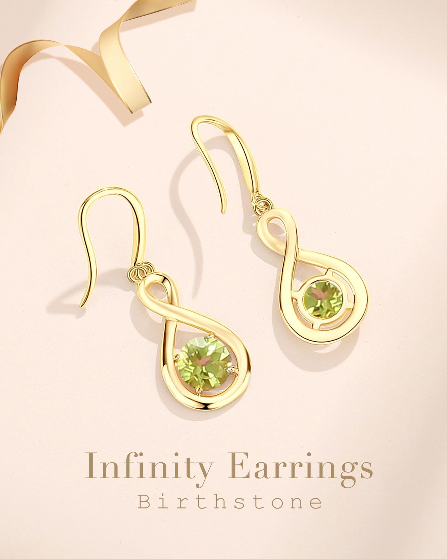 FANCIME Peridot Dangle Drop Earrings 925 Sterling Silver Yellow Gold Plated Dainty Infinity Green Gemstone August Birthstone Earring Fine Jewelry Birthday Mothers Day Gifts for Women Her
