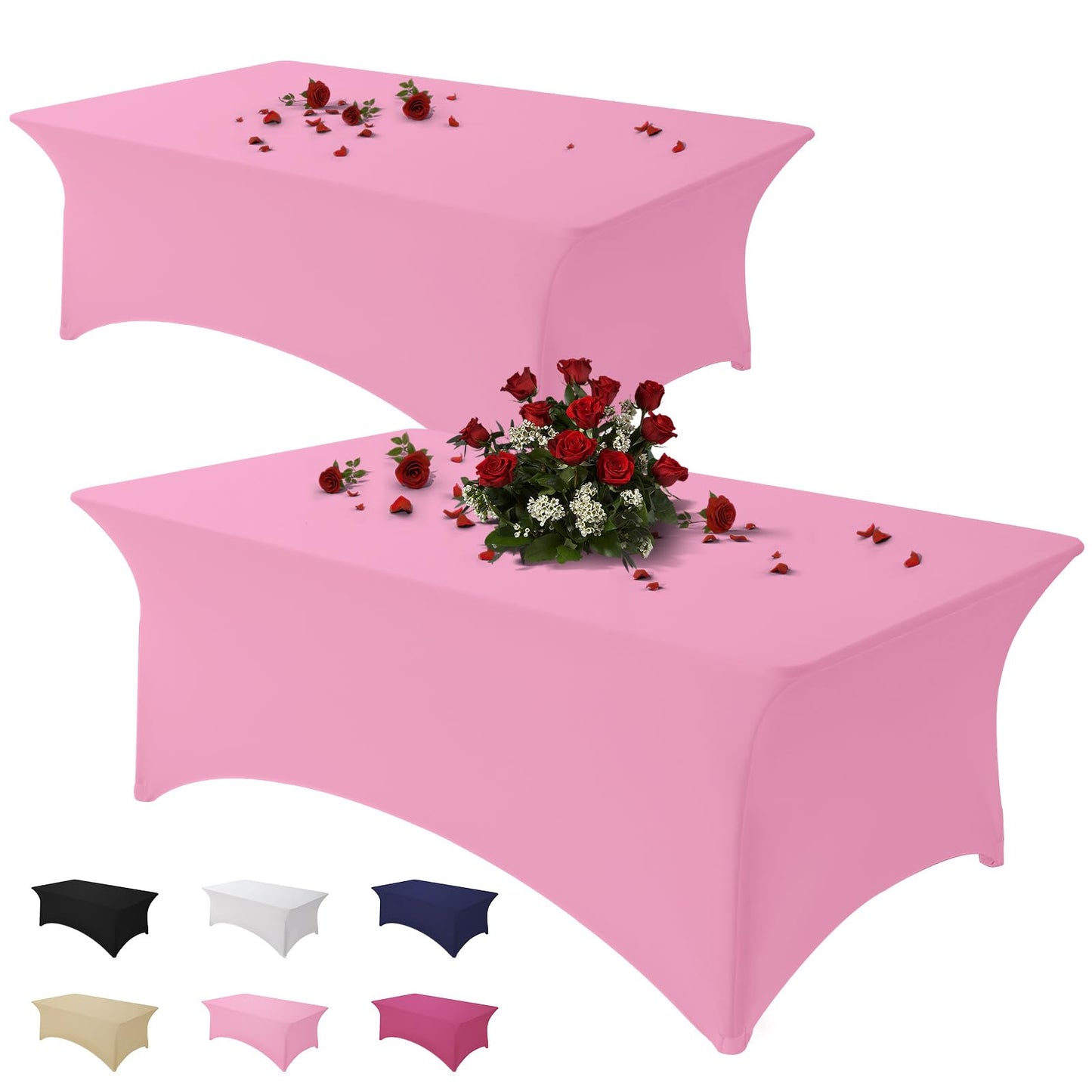 Famstar Table Cloth 2 Pack Pink 6FT Spandex Tablecloth for Rectangle Table Fitted Table Cloths Stretch Covers Washable Wrinkle Free Tablecloths for Festival Camping Picnic Wedding Party Table Cover
