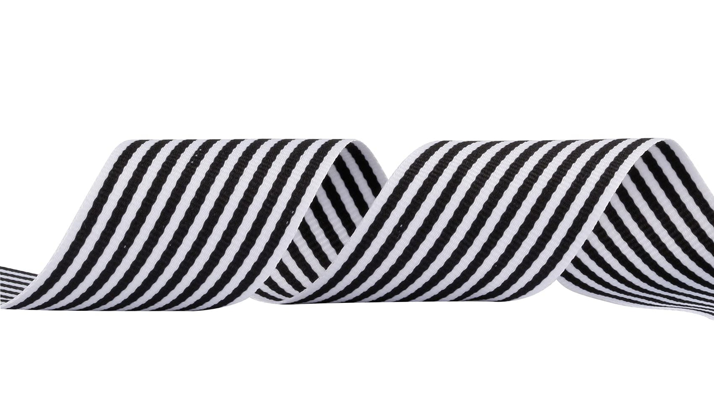Joycrosso 1-1/2 Inch Wide Black and White Striped Ribbon, Great for Wedding Gift Wrapping Home Décor Floral Arrangement, 25 Yards-Roll