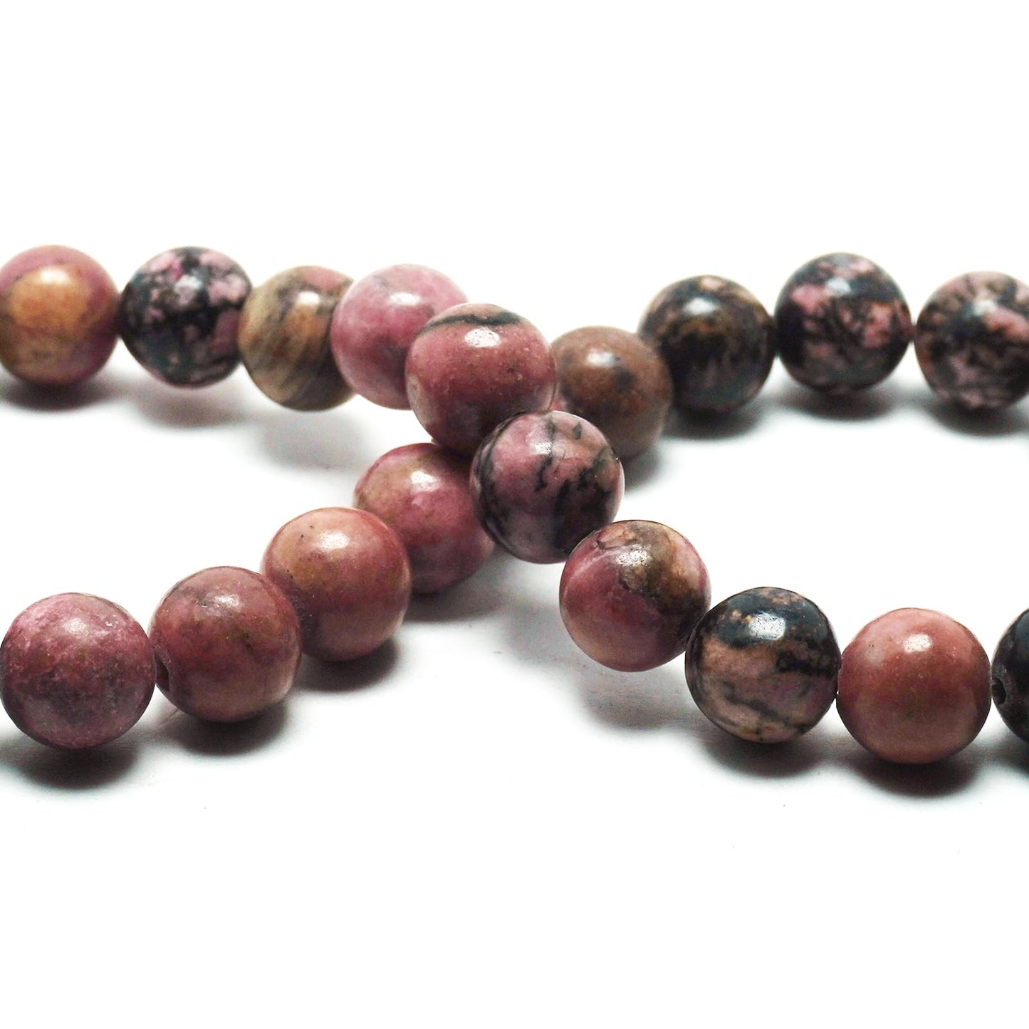 DIQIO Natural Stone Beads for Jewelry Making - 6mm Gemstone Round Loose Beads for Bracelets(58-60pcs, Black-Lined Rhodochrosite)