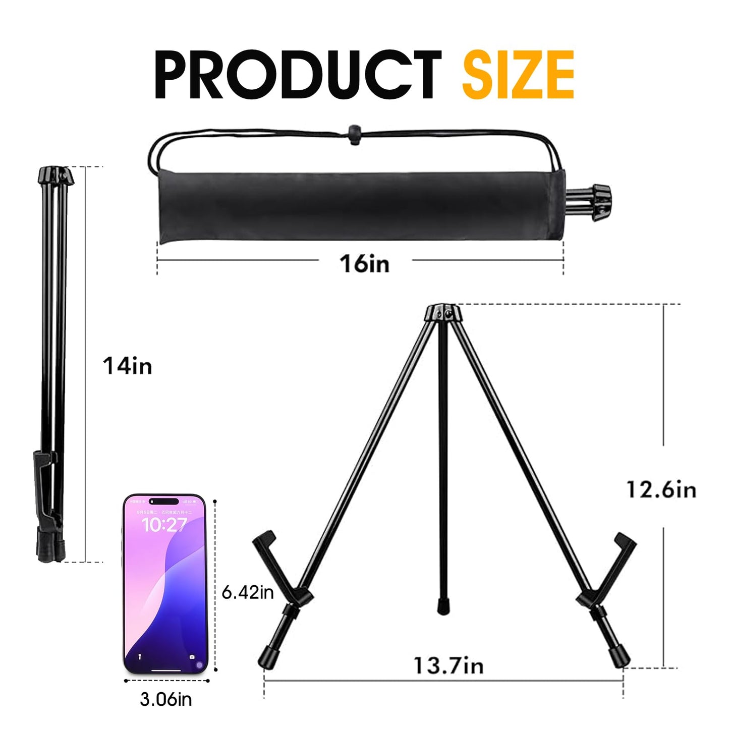 AROIC 3 Pack 14'' Tabletop Easels, Black Steel Table Top Easels for Display, Adjustable Portable Table Top Easel for Paintings, Signs, Posters,Frame Pictures(with 3 Bags)