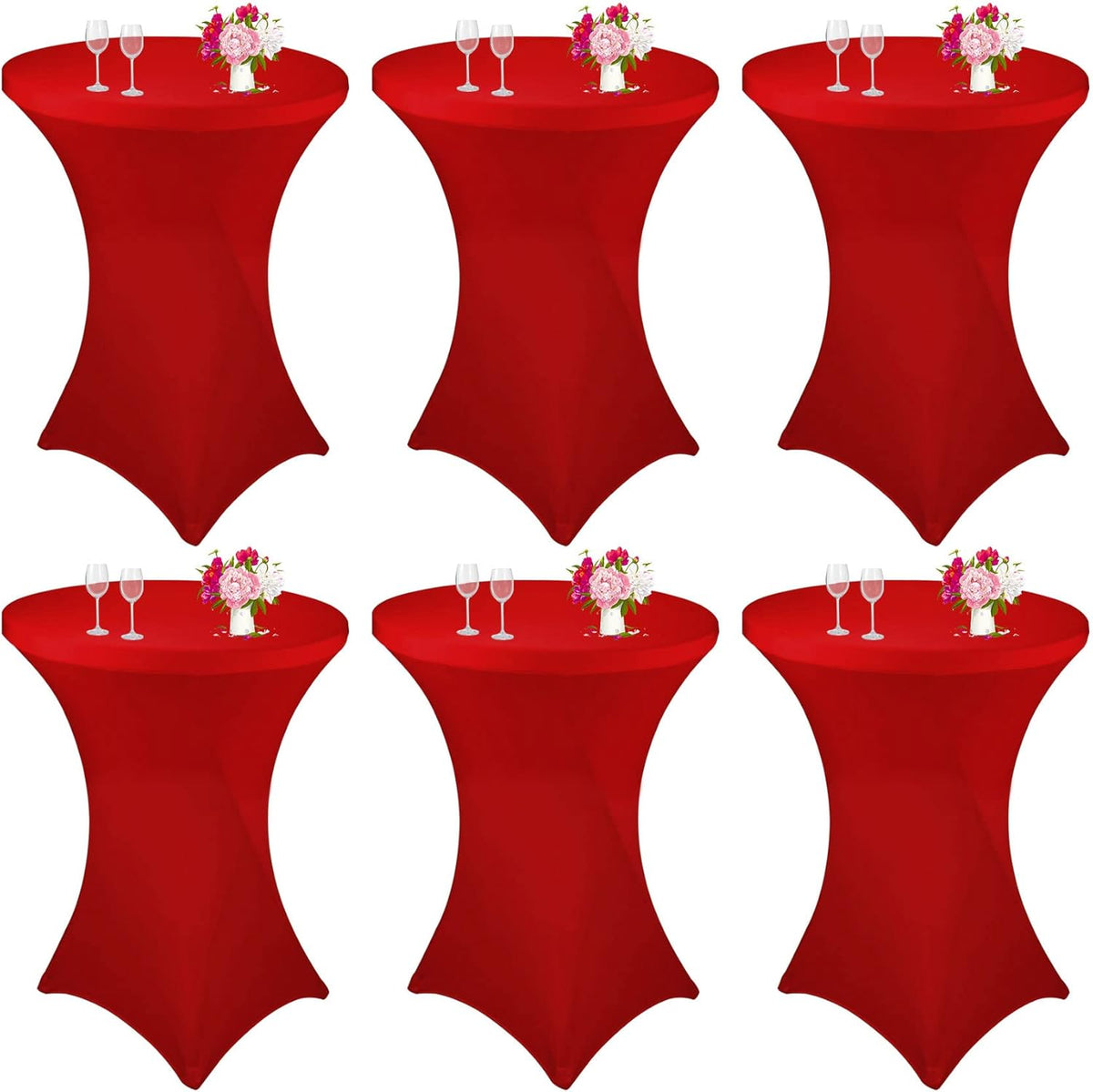 6 Pack Cocktail Spandex Tablecloth 32"x43" Red Stretch Square Corners Cocktail Table Cover Fitted High Top Round Table for Bar Wedding Birthday Party Banquet