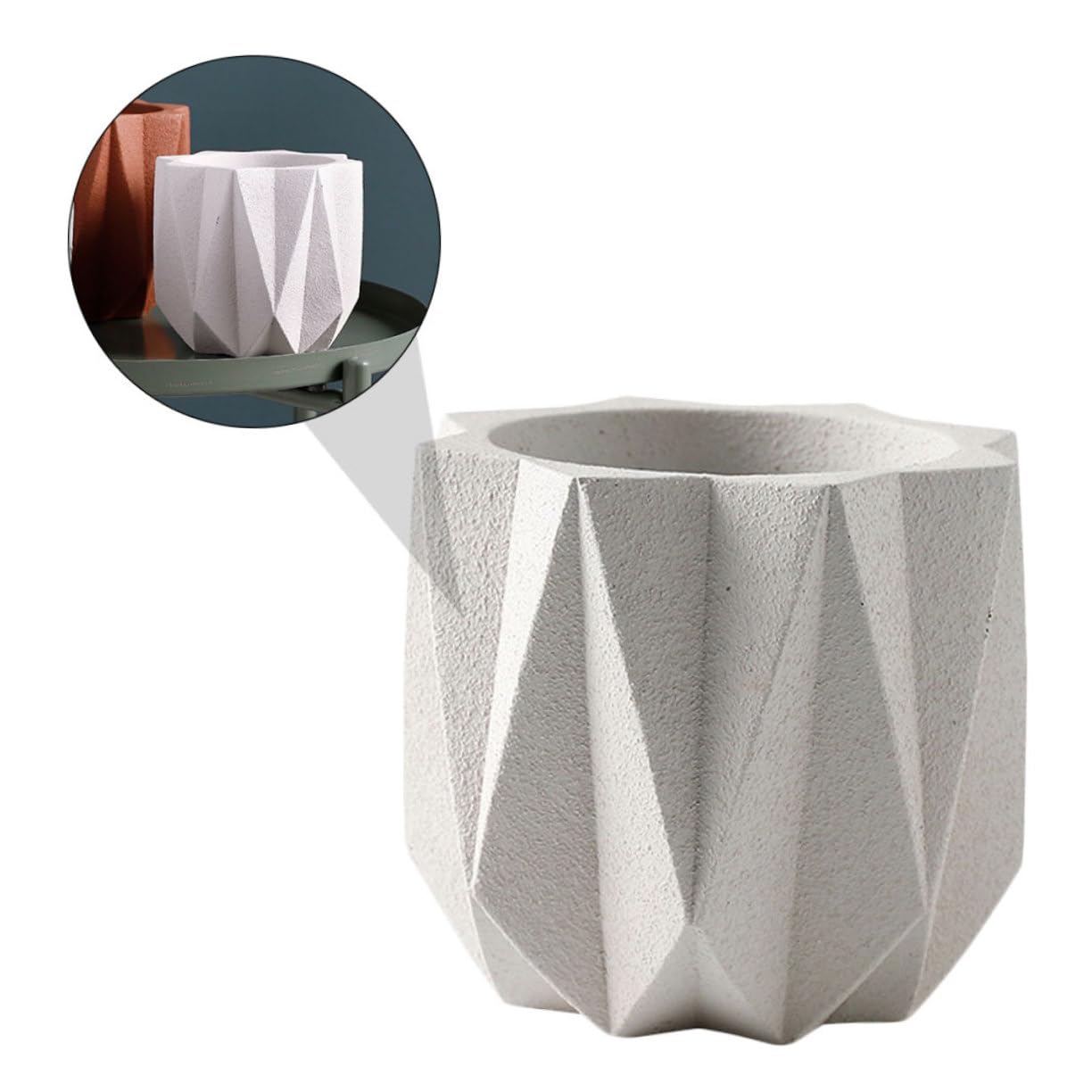 Holibanna 1Pc White Cement Flower Pot Stylish Indoor Planter with Drain for Home Office Decor Creative Flower Container for Balcony and Garden
