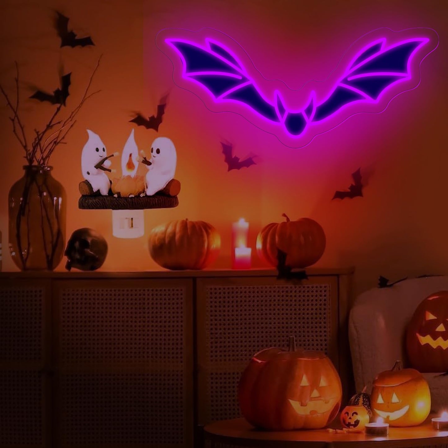 Bat Neon Sign, Halloween Bats Decor, Horror Bedroom Dorm Wall Decoration, Bat Lovers Gift, Gothic Home Wall Room Decor, Red, 15.7"x6.9"
