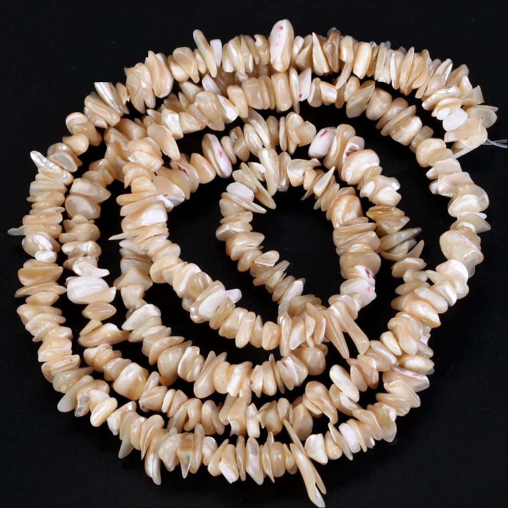 HAAMIIQII 5-8mm Natural Brown Mother of Pearl Shell Chips Irregular Chip Stone Loose Gemstone Beads Energy Healing Beads for Jewelry Making Strand 30 Inch