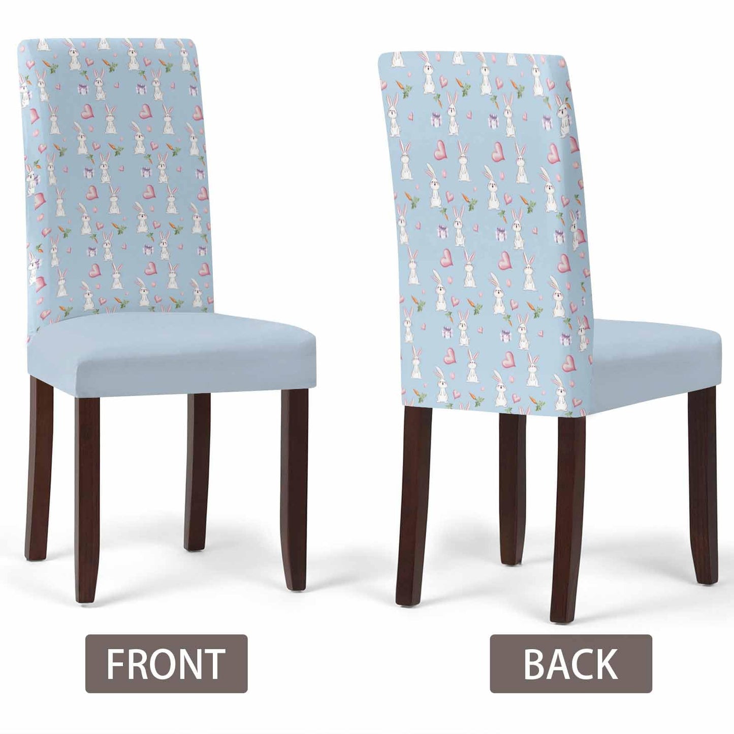 Chair Covers for Dining Room Easter Rabbits Carrots on Blue Stretch Chairs Slipcovers Removable Washable Seat Protector Pink Love Heart Gift Boxes Seat Cushion Cover for Home Hotel Party Decor,4PCS