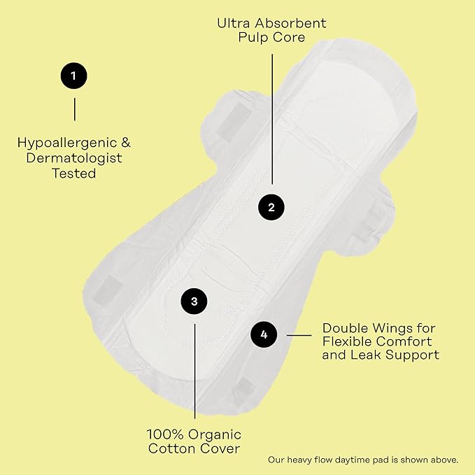 The Honey Pot Company - 64ct - Sanitary Pads for Women - Non-Herbal Heavy Flow Daytime w/Wings - Organic Cotton Cover & Ultra-Absorbent Core - Feminine Care - FSA & HSA Eligible