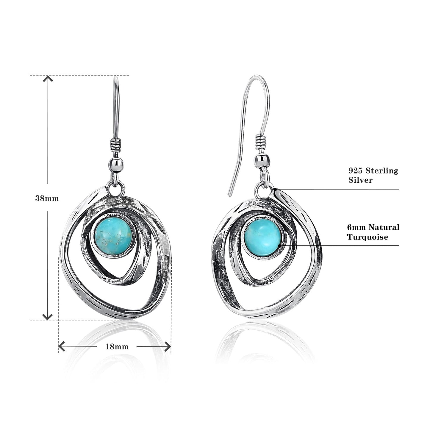 Phyonio Turquoise Earrings for Women 925 Sterling Silver Turquoise Dangle Earrings Vintage Swirl/Spiral Ear Hook Earrings