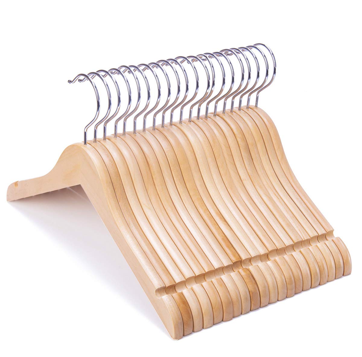 Nature Smile Juniors Preteen Older Children Wooden Coat Hangers 14 Inches Wood Dress Shirt Jacket Hangers with Anti-Rust Hook (20 Pack Natural)