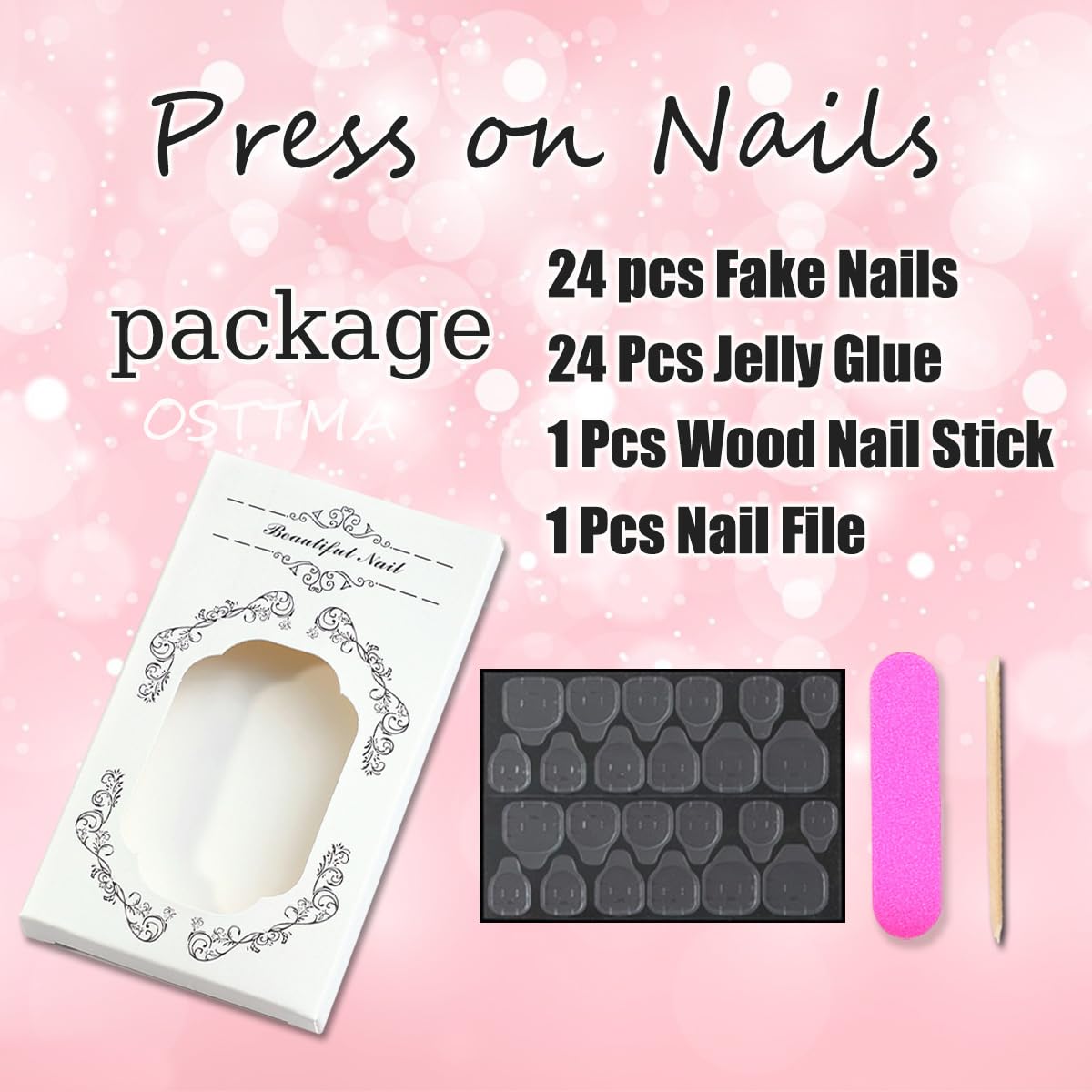 OSTTMA 30Pcs Pink White Gradient Aurora 3D Flower Nails, Almond Shaped, Glossy Acrylic Press On Nails, Full Cover, Reusable, 2 Sets of 15pcs Each
