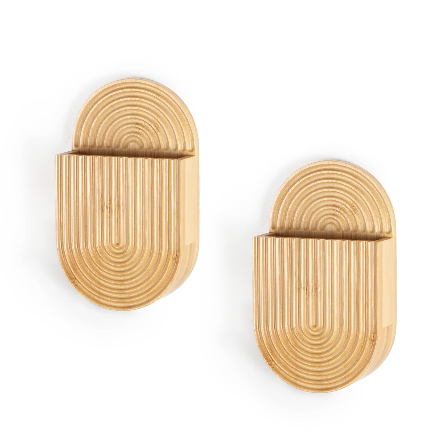 Aimto Wooden Wall Vase Set of 2, Bamboo Boho Wall Decor Planters Holder for Indoor Plants, for Entryway, Hallway, Bathroom, Living Room, Dining Room