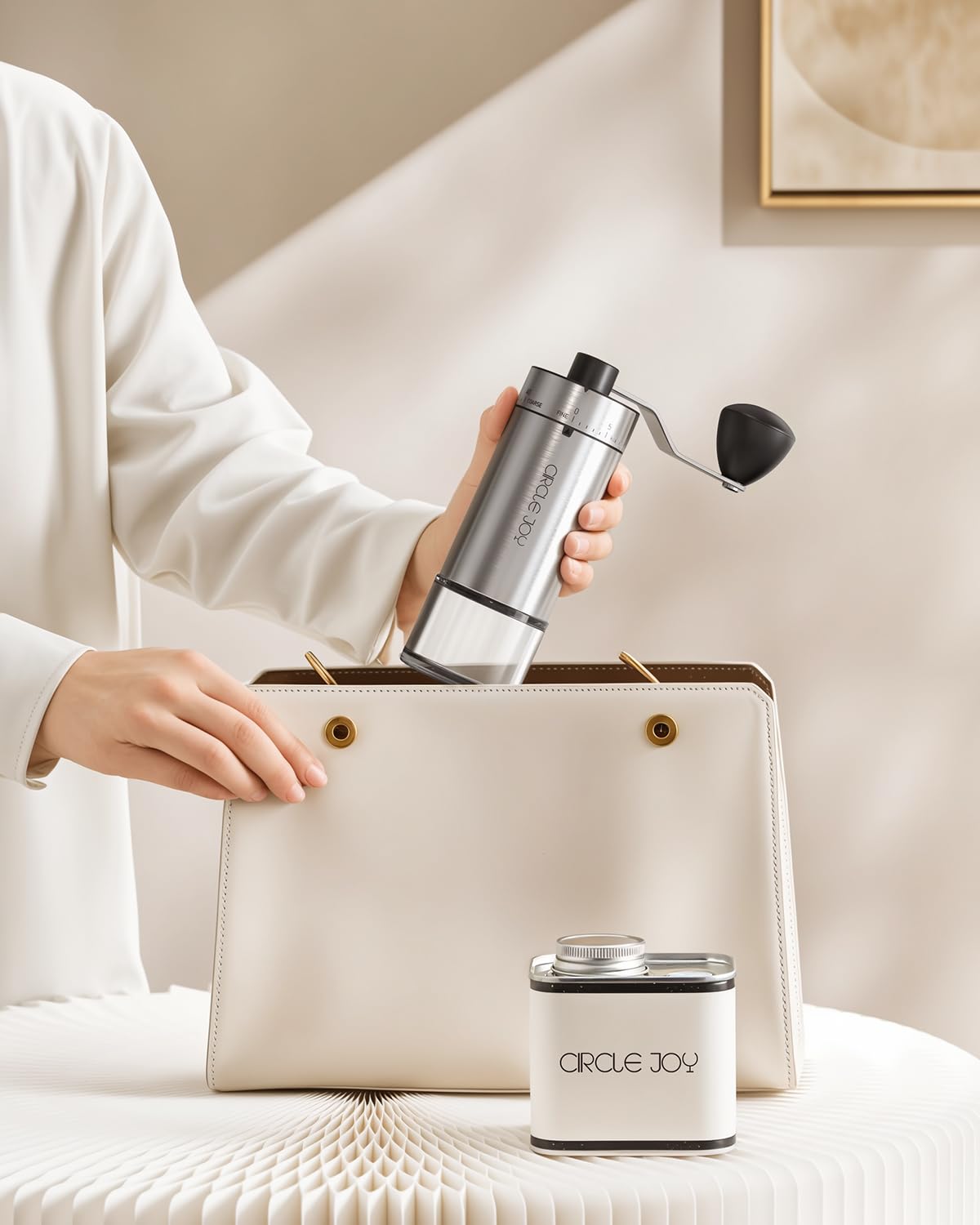 CIRCLE JOY Mini Manual Coffee Grinder with 40 External Adjustable Settings and Ceramic Conical Burr, Portable Stainless Steel Hand Coffee Grinder for Home and Travel