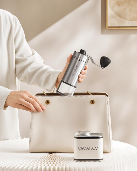 CIRCLE JOY Mini Manual Coffee Grinder with 40 External Adjustable Settings and Ceramic Conical Burr, Portable Stainless Steel Hand Coffee Grinder for Home and Travel