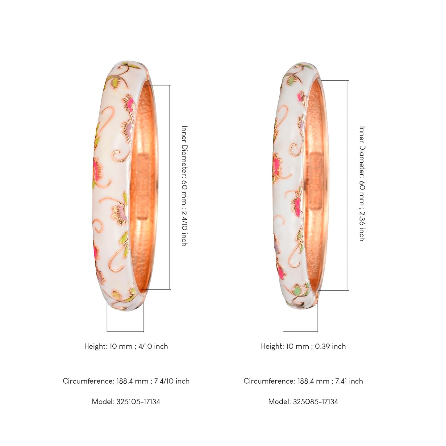 UJOY Designer Indian Style Cloisonne Bracelets, 2.4'' Openable Cuff Enameled Bangles Set Jewelry Gift for Women Packed in Box 55A108-55B30 White
