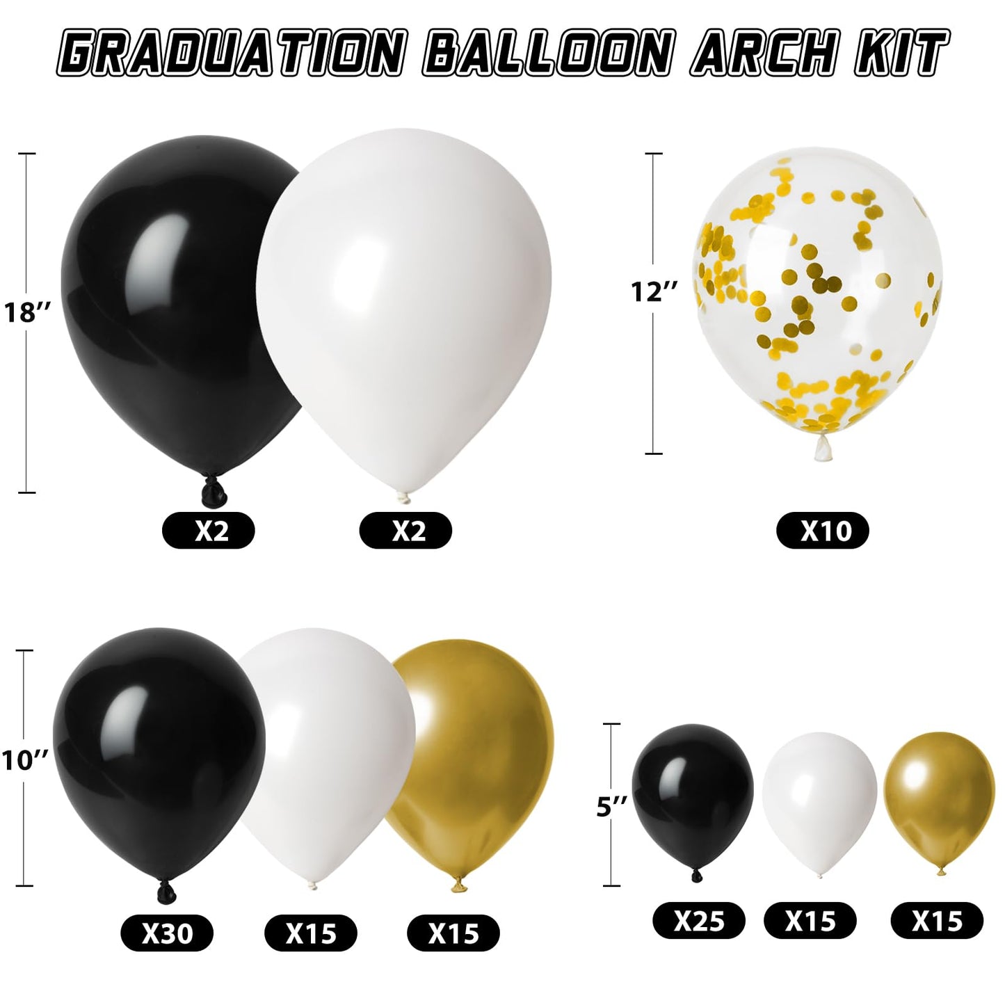 Graduation Decorations 2026 Graduation Party Decorations Set of 4 Boxes with 129pcs Balloons Arch Garland Kit Party Supplies for Any Grades Black