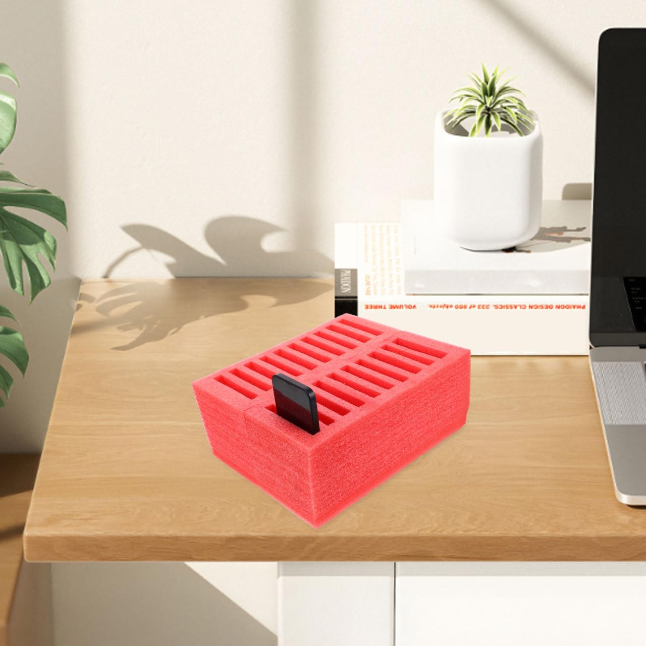 VOSAREA Slot Foam Cell Phone Storage Box Desktop Organizer for Office Classroom School Supplies Essential Mobile Phone Holder for Classroom Desk Organization