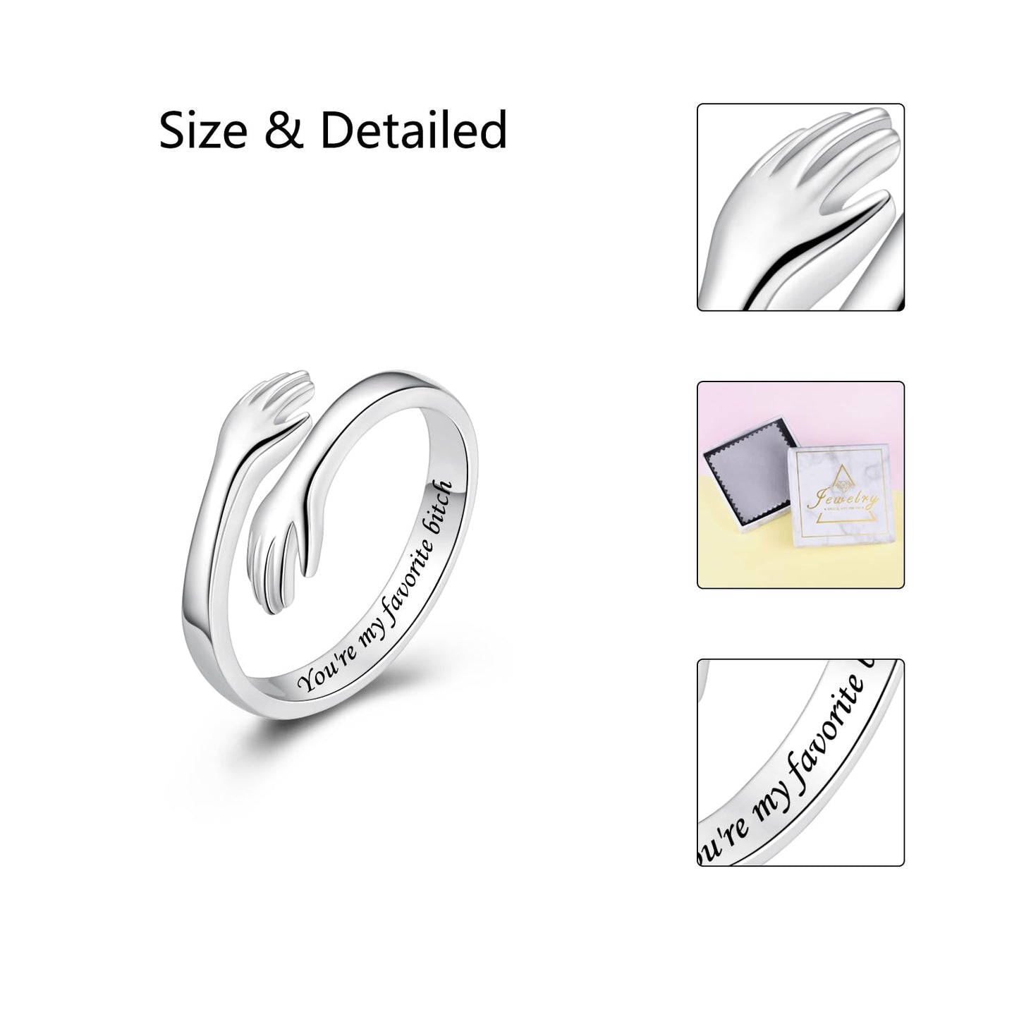 ACJFA S925 Sterling Silver Hug Ring for Women Adjustable Thumb Ring Birthday Gifts (You're my favorite *)