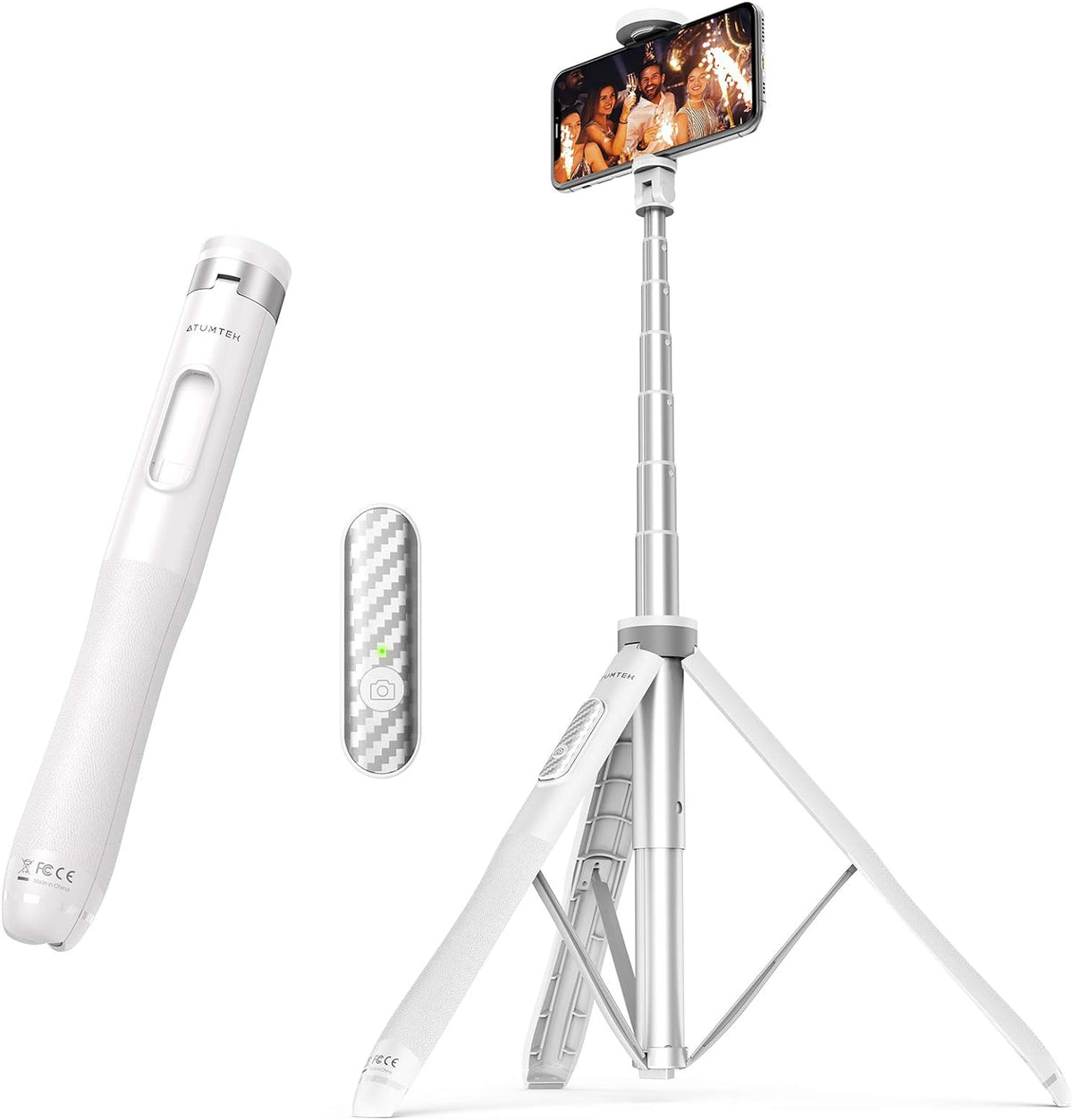 ATUMTEK 51" Selfie Stick Tripod, All in One Extendable Phone Tripod Stand with Bluetooth Remote 360° Rotation for iPhone and Android Phone Selfies, Video Recording, Vlogging, Live Streaming, White