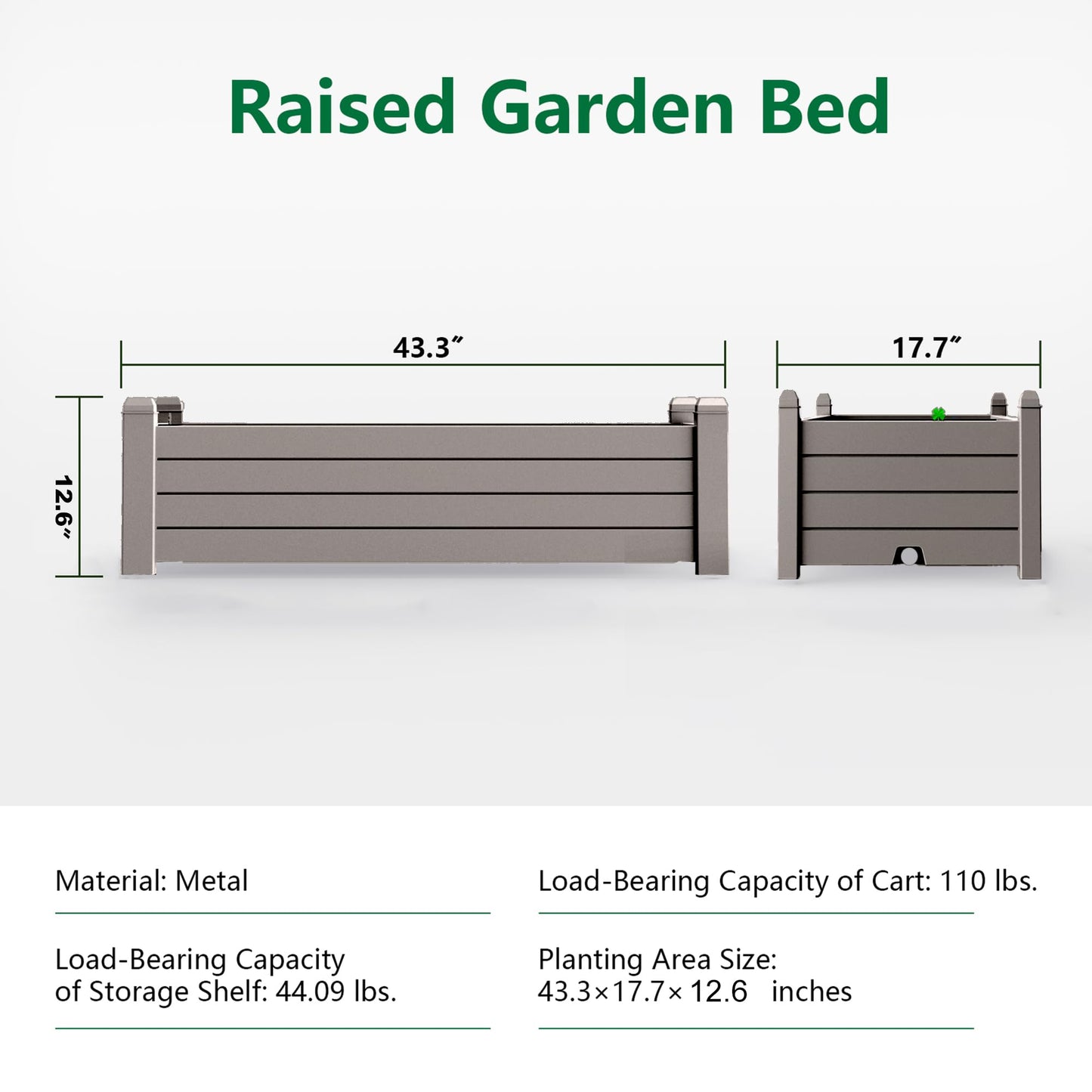 EasyUp Horticulture Garden Bed, Divisible Resin Planter Box for Backyard, Patio, Balcony, with 4 Legs(Gray,43.31 * 17.72 * 12.6)