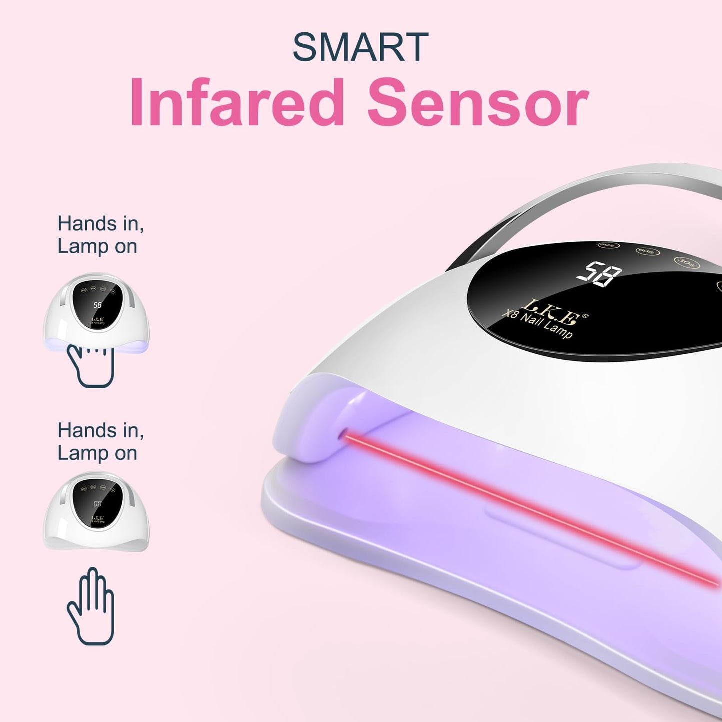 LKE LED Nail Lamp, UV Light for Gel Nails 150W Gel Nail Light with 4 Timer, 24Pcs Lamp Beads and Auto Sensor, Professional LED Nail Dryer for Home Salon Nail Art Tools