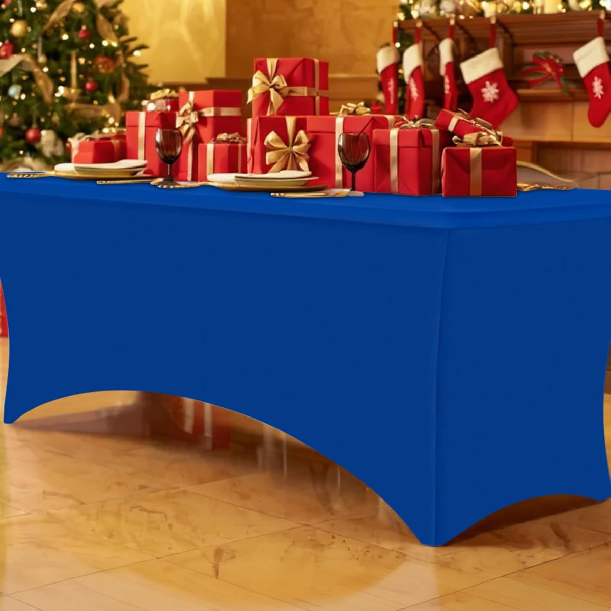 Smiry 2 Pack Spandex Table Cloth 4FT, Elastic Fitted Stretch Tablecloths for Rectangle Tables, Washable Table Cover for Outdoor, Wedding, Banquet & Parties (Blue, 48Lx30Wx30H Inch)