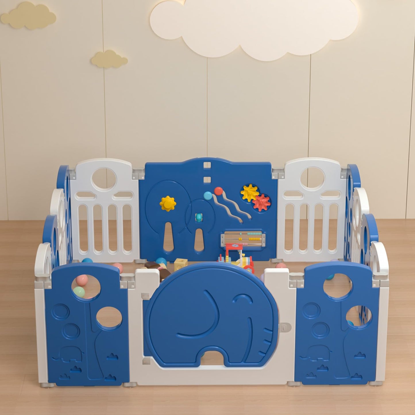 LulliSpace Baby Playpen,for Kids and Toddlers,Kids Activity Centre Safety Play Yard,Indoor&Outdoor Pattern Baby Fence with Game Panel, Safety Lock, Non-Slip Bases, Adjustable Shape,14 Panels