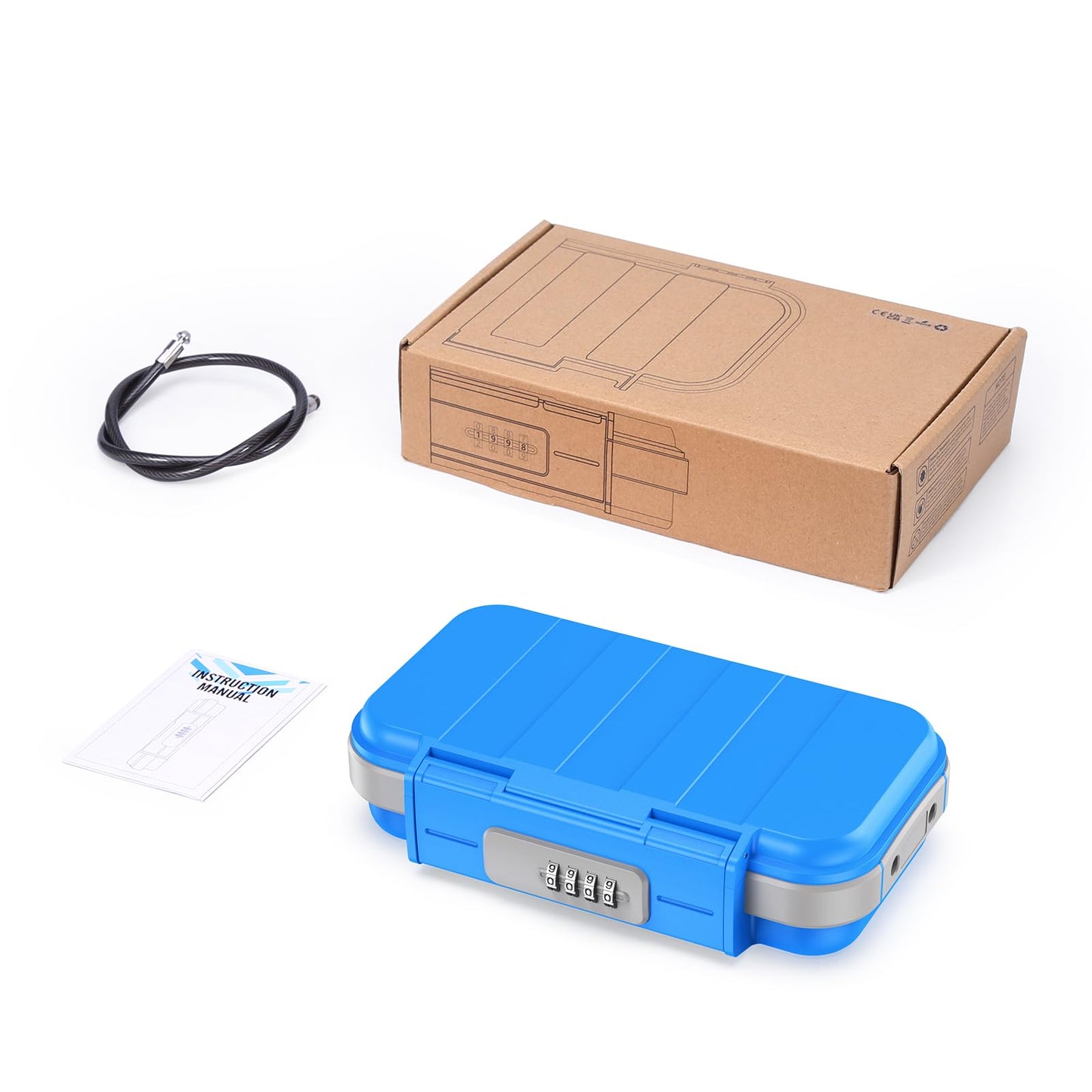 ORIA Portable Security Case, Portable Safe Box, 4 Digit Combination Key Lock Box Security Case, Smartphones, Passports, Credit Cards Safe for Car, Beach, Travel, Blue