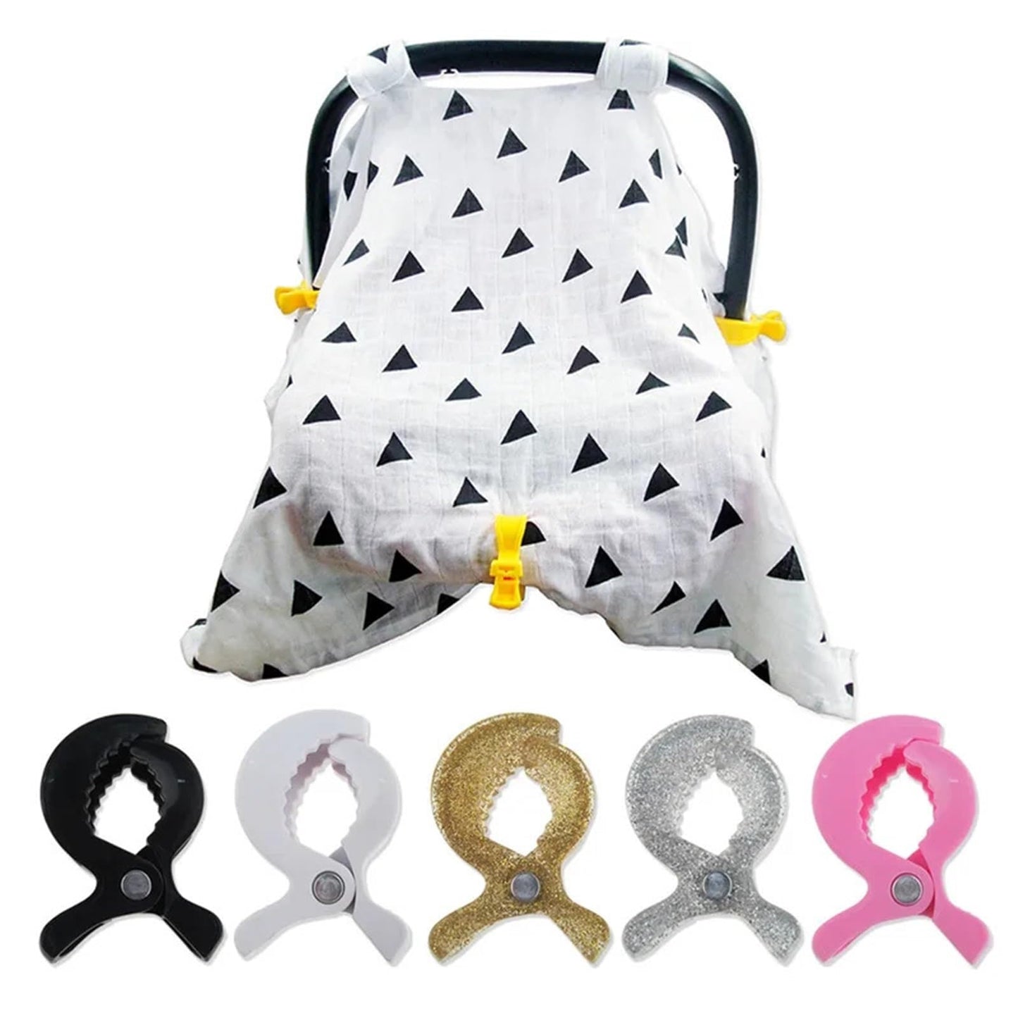 20Pcs Colorful Car Seat Accessories Plastic Pushchair Toy Clip Pram Stroller Peg to Hook Cover Blanket(Yellow)