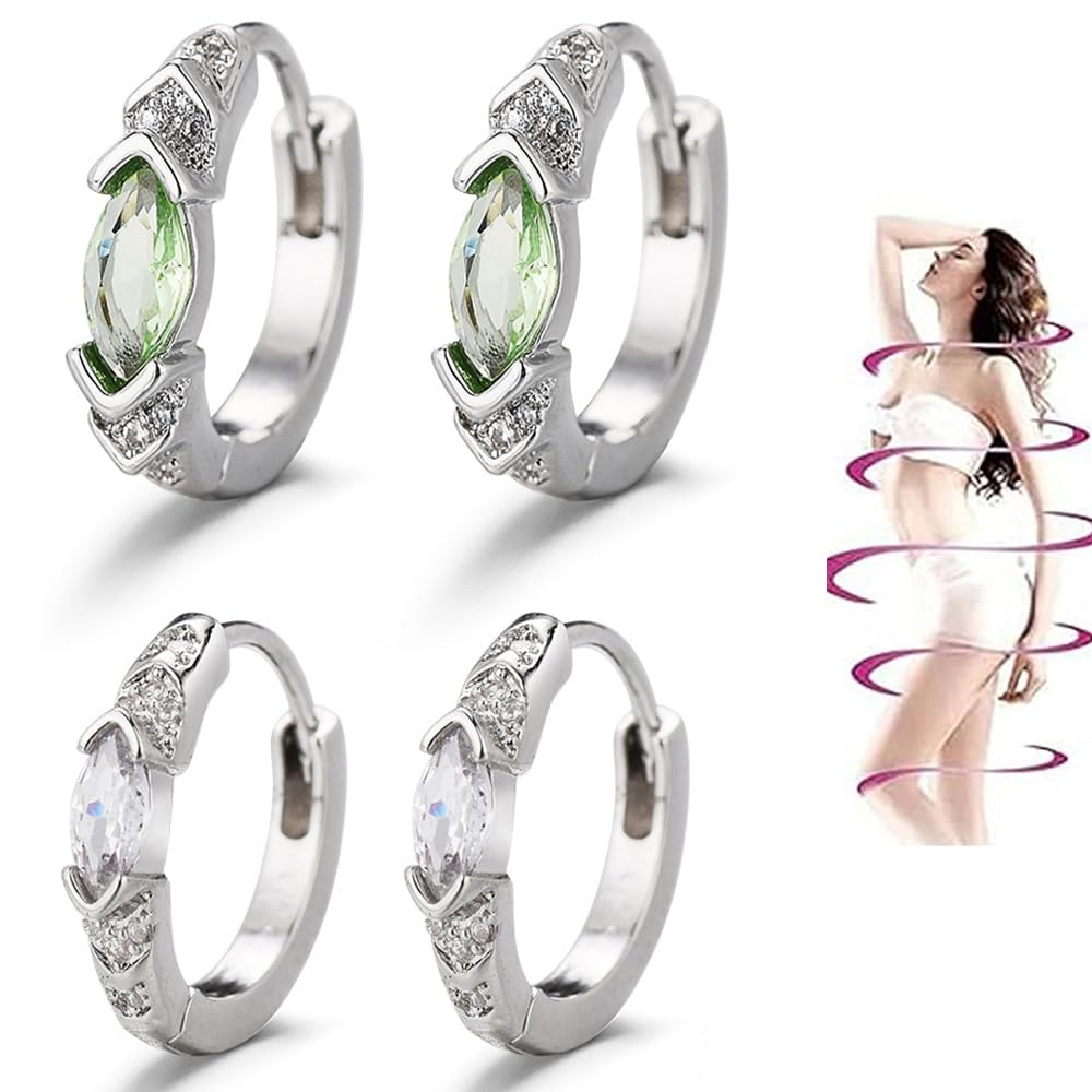 Lymphatic Drainage Slimming Hoop Earrings, Titanium Ion Lymphvity Germanium Earring Acupuncture Therapy Hoop Moissanite Earrings Jewelry for Women Men (silver+light green)