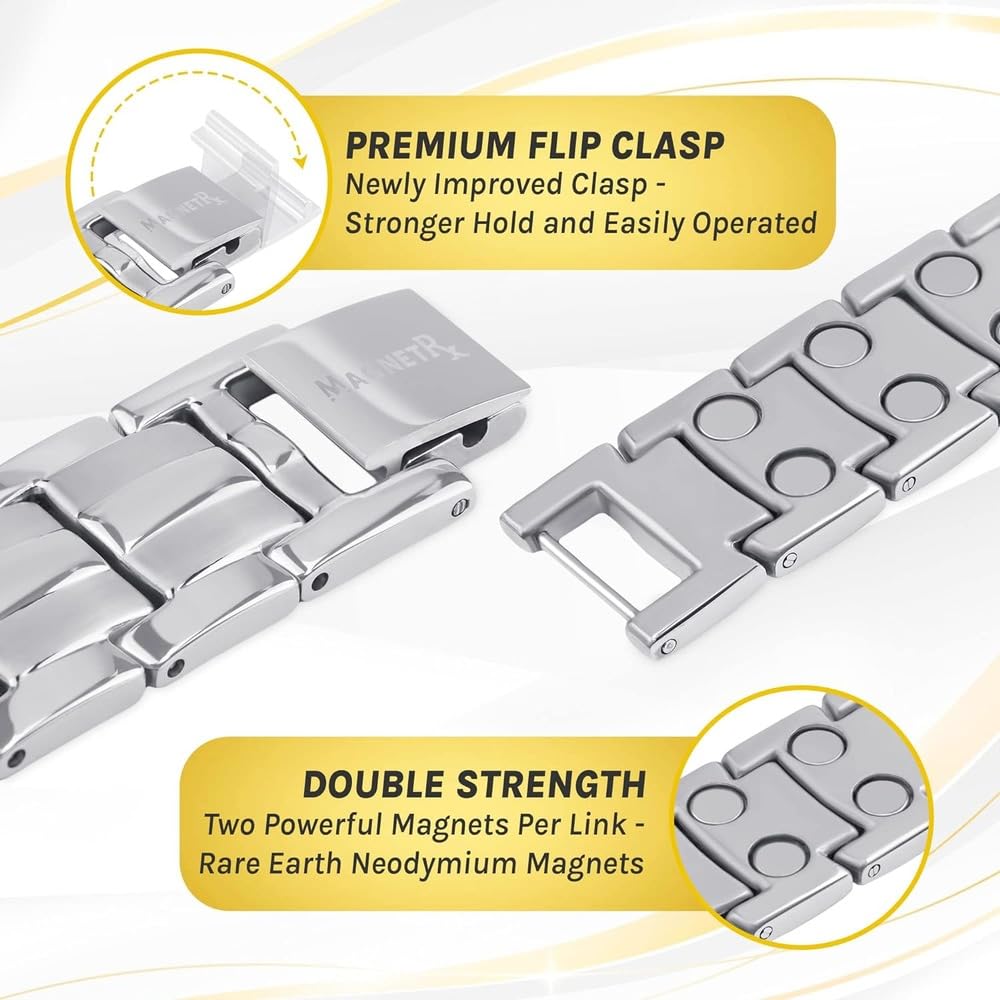 MagnetRX® Ultra Strength Magnetic Bracelet - Effective Stainless Steel Magnetic Bracelets for Men - Adjustable Bracelet Length with Sizing Tool for Perfect Fit (Silver)