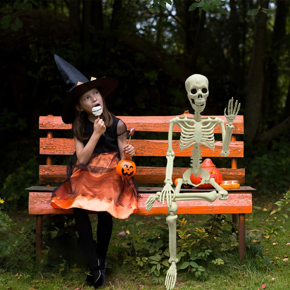 LUKBERA 2 Pack 3 ft Halloween Skeleton Posable, 36” Full Body Human Skeleton with Movable Joints for Halloween Haunted House Graveyard Party Scary Indoor Outdoor Decor