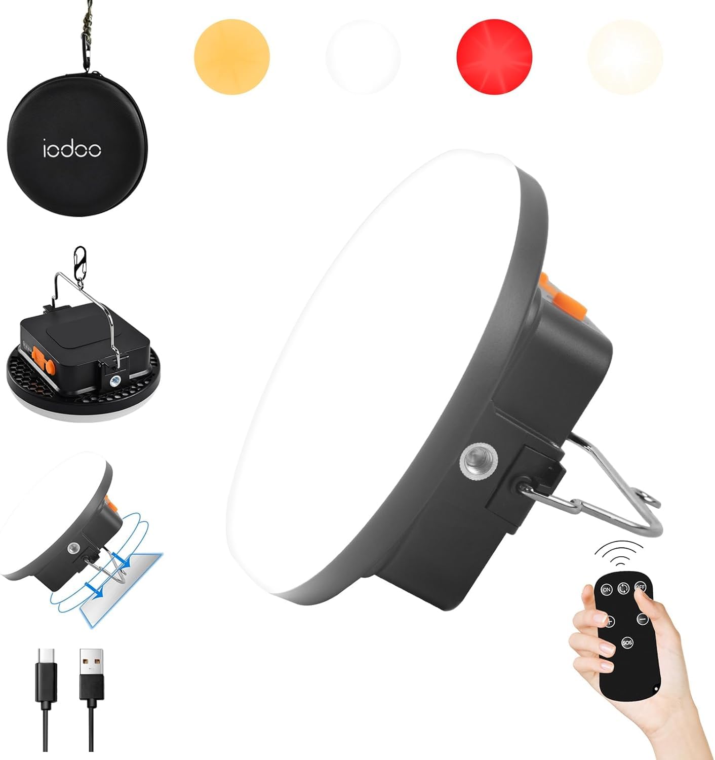 IODOO 10000mAh 30W Rechargeable Camping Light with Remote 3000LM 2700/4000/6500K/RED LED Camping Lantern Portable IP45 Waterproof Tent Lights Power Failur for Parents Christmas Gift