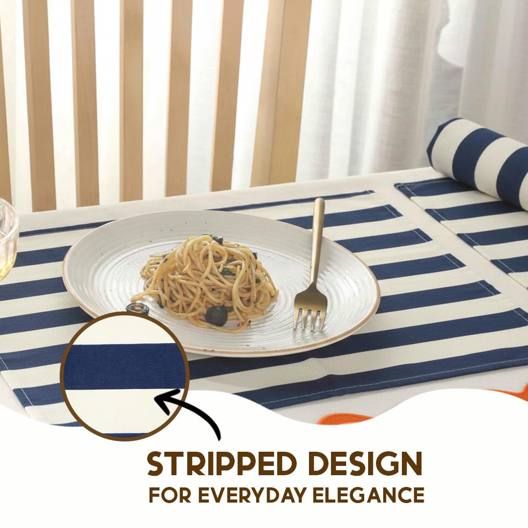 Folkulture Placemats Set of 4 (13 x 19) | 100% Cotton,Cute,Heat Resistant,Machine Washable Striped Place Mats | Blue & White Rectangular Table Placemats or Dining Table Mats