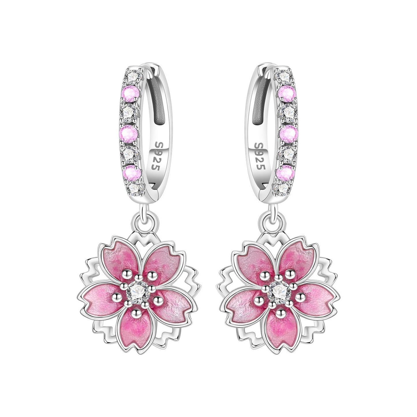 vireau 925 Sterling Silver Drop Earrings Dragonfly Flower Moon Star Dangle Earrings Hypoallergenic Sterling Silver Earrings Jewelry for Women (Cherry Blossom)