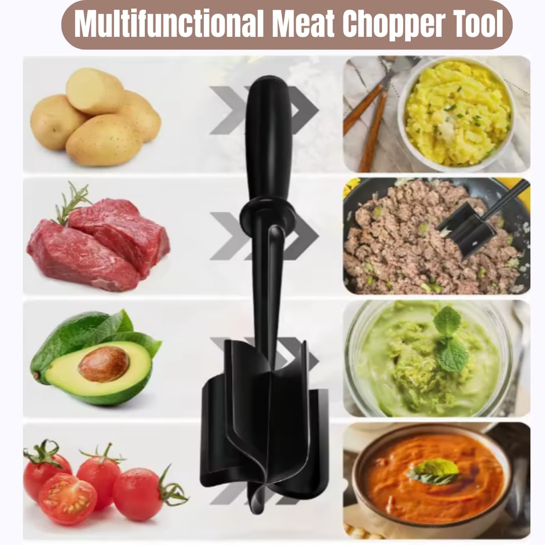HOMIZIA Meat Chopper for Ground Beef – Heat Resistant Hamburger Smasher & Potato Masher – Premium Nylon Meat Grinder Tool for Easy Cooking, Taco, and Burger Prep