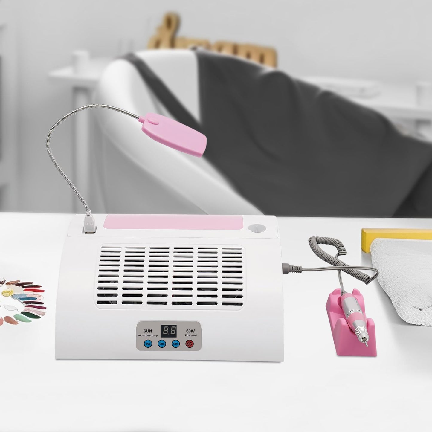 5-in-1 Manicure Machine, Timing Drying Nail Gel Machine, Nail Dust Collector, Nail Drill for Polishing, Charging and Lighting Nail Machine w/UV + LED Lamp for Salon & Home(60W)