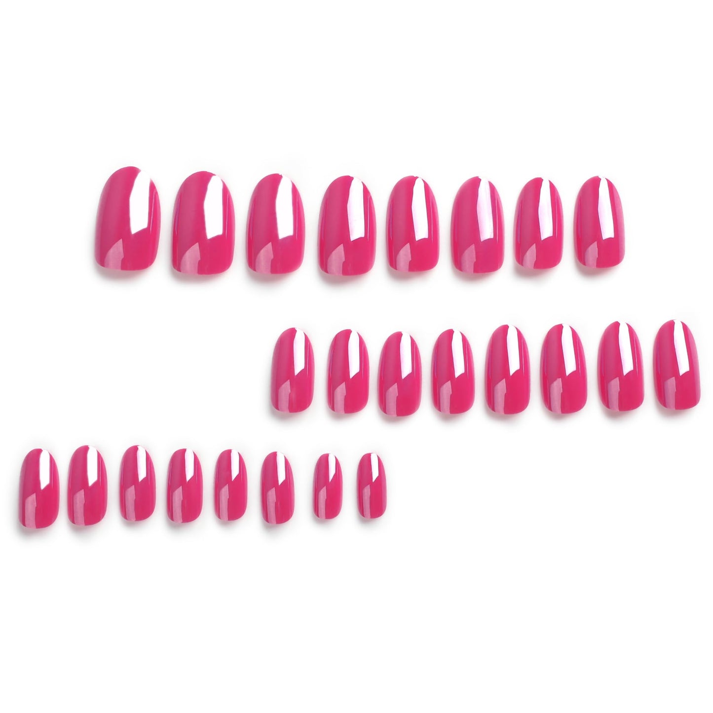 Hot Pink Press on Nails Medium Almond Fake Nails Chrome Nails Press ons with Design Reusable Artificial Nail Full Cover Glue on Nail Stick on Nails for Women Manicure 24Pcs